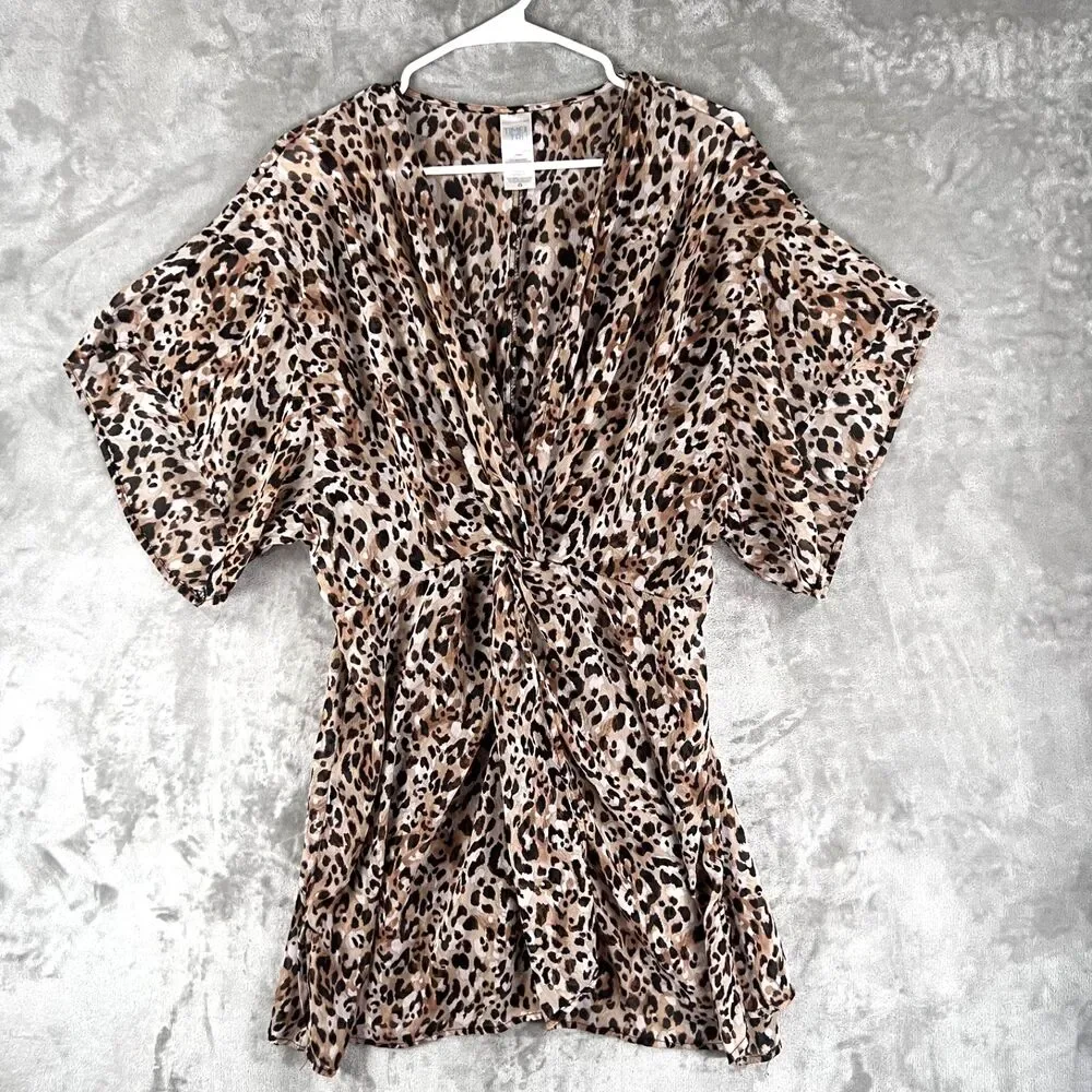 Time and Tru Leopard Print Twist Front Swim Cover-Up Dress Women’s L 12-14
